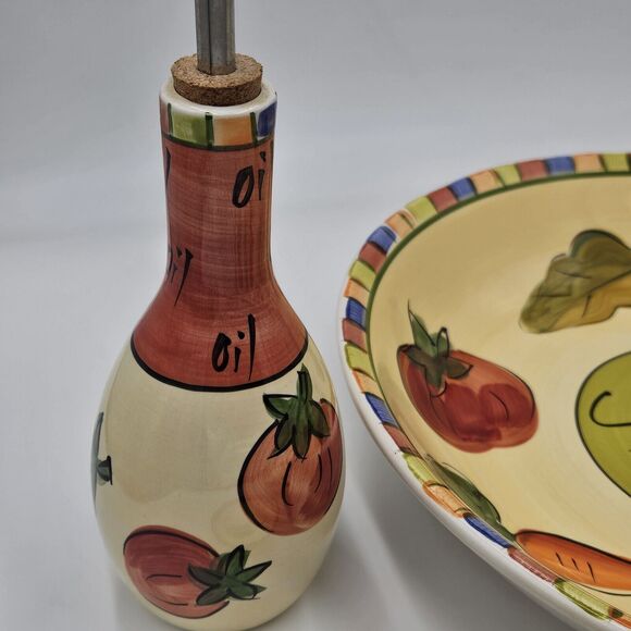 Salad For 4 Ceramic Large Salad Bowl Vinegar & Oil Decanters 4 Mini Dip Bowls - Picture 3 of 13